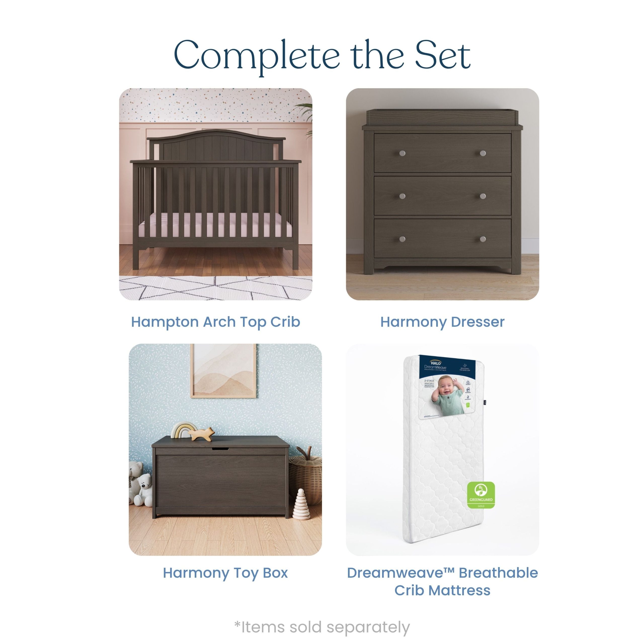 Hampton Arch Top 4-in-1 Convertible Crib. Dapper Grey - Image 6
